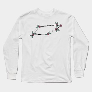 Telescopium Constellation Roses and Hearts Doodle Long Sleeve T-Shirt